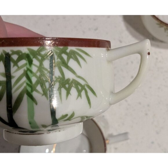 Kutani 3 teacups Bamboo Geisha Bone China Footed Japan - Picture 9 of 14